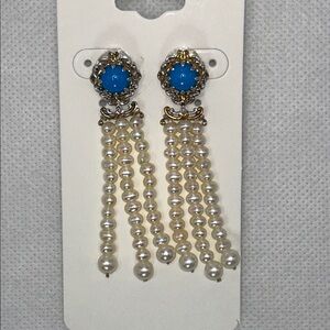 NWOT Gems En Vogue Sleeping Beauty Turquoise Pearl Dangle Designer Earrings